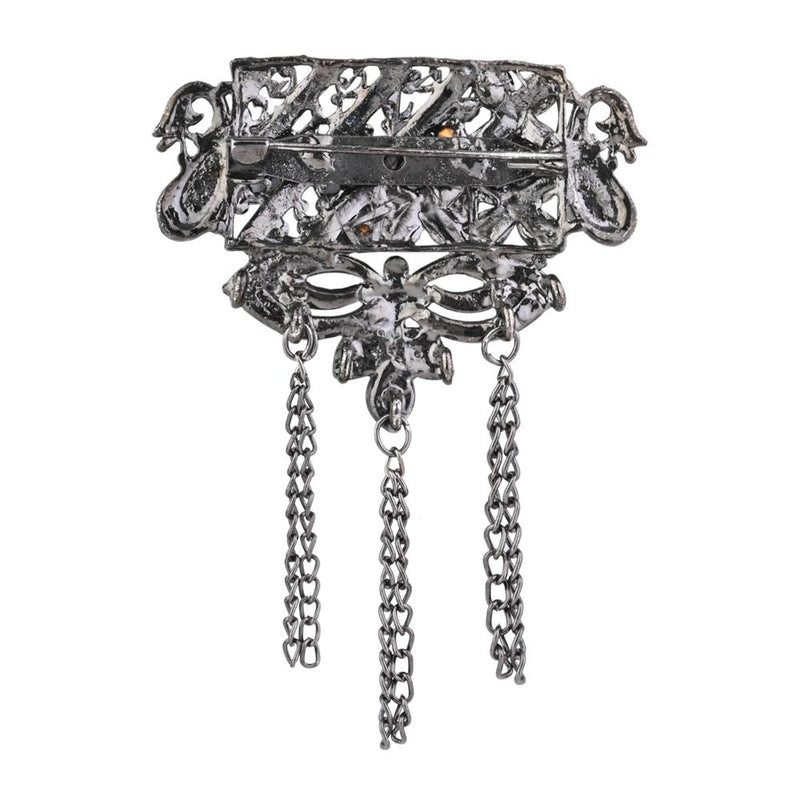 Etnico Silver Oxidised Traditional Stone Drop Safa Kalangi Brooch for Groom/Men/Dulha Pagadi (SM81OXB)