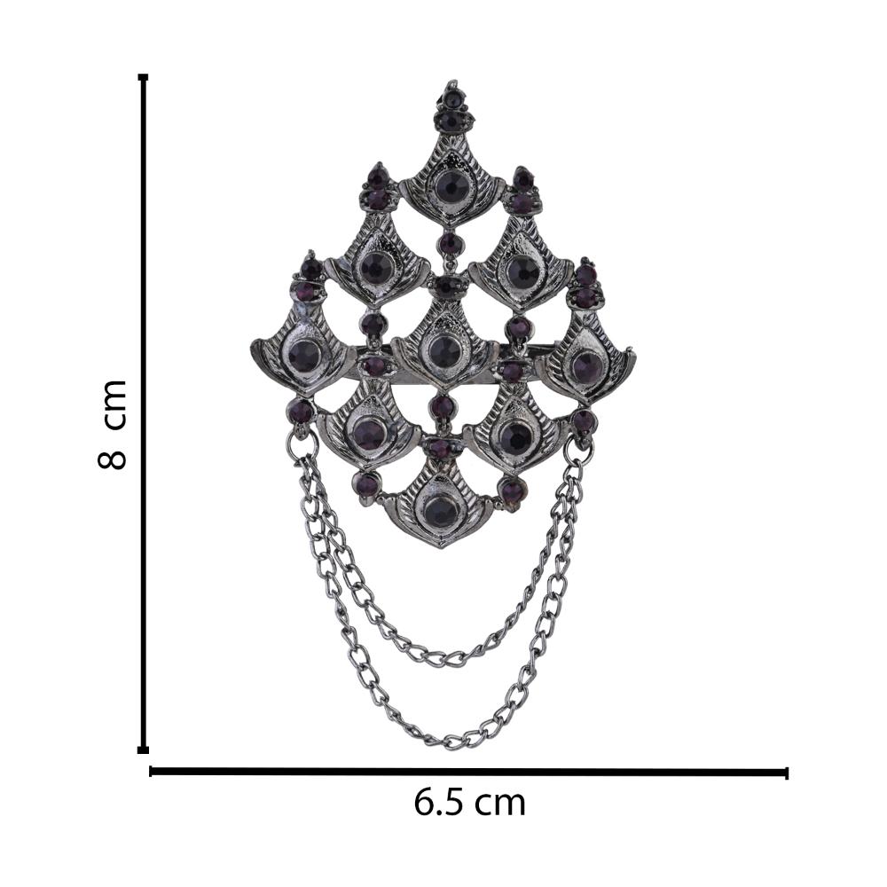 Etnico Silver Oxidised Traditional Stone Drop Safa Kalangi Brooch for Groom/Men/Dulha Pagadi (SM83OXWi)