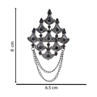 Etnico Silver Oxidised Traditional Stone Drop Safa Kalangi Brooch for Groom/Men/Dulha Pagadi (SM83OXWi)