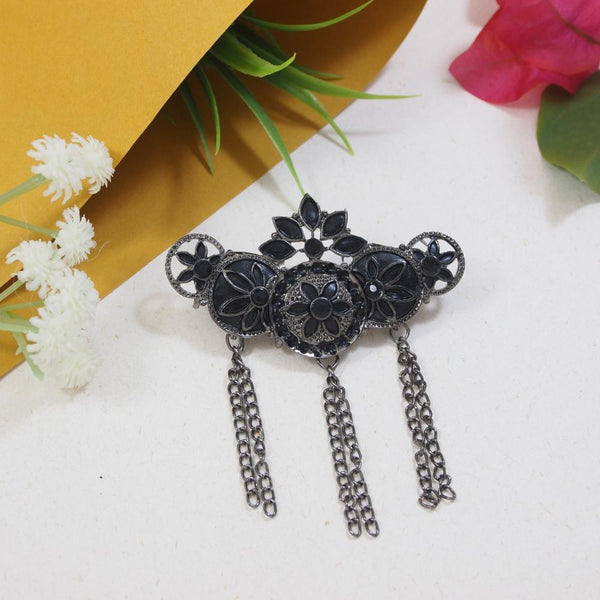 Etnico Silver Oxidised Traditional Stone Drop Safa Kalangi Brooch for Groom/Men/Dulha Pagadi (SM84OXB)