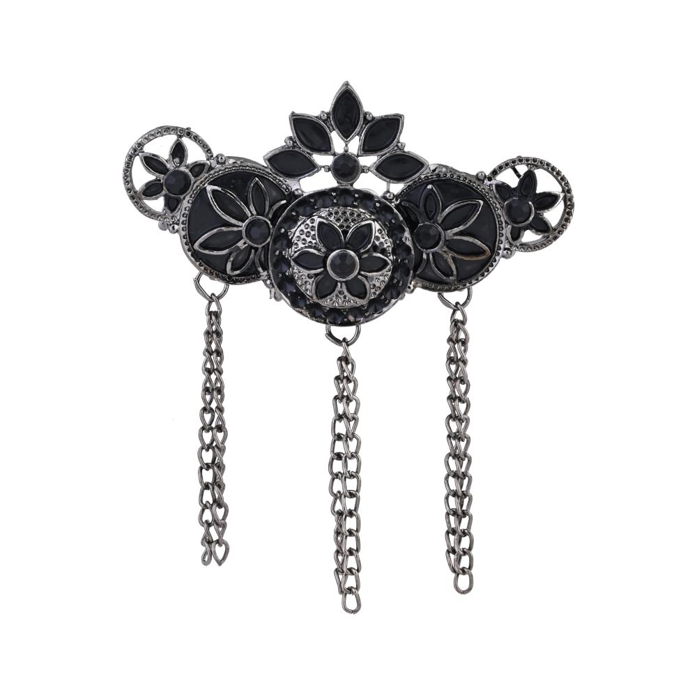 Etnico Silver Oxidised Traditional Stone Drop Safa Kalangi Brooch for Groom/Men/Dulha Pagadi (SM84OXB)