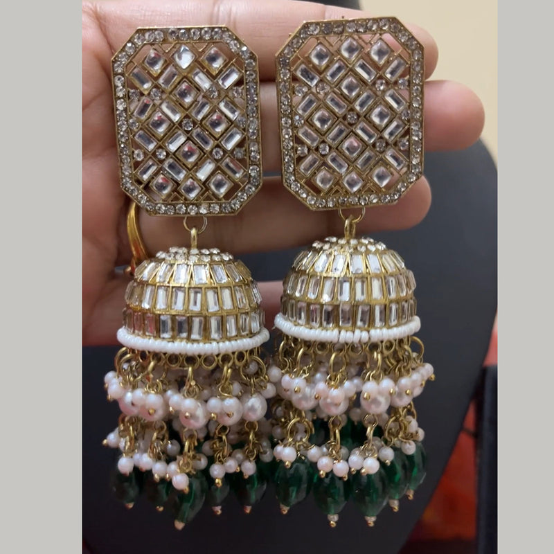 ShringarStreet Gold Plated Crystal Stone And Beads Jhumki Earrings