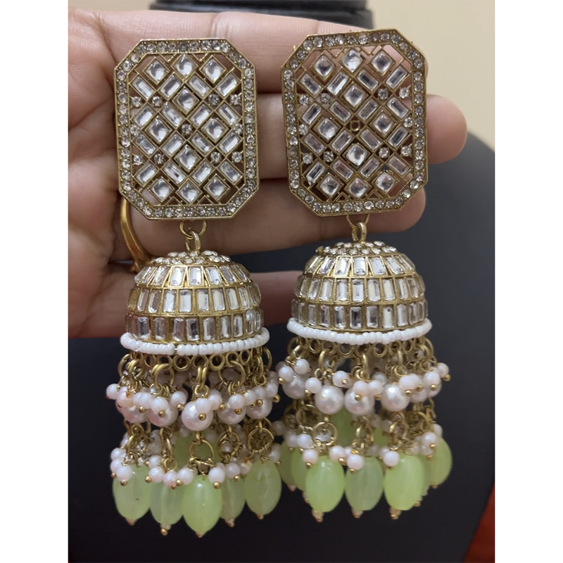 ShringarStreet Gold Plated Crystal Stone And Beads Jhumki Earrings