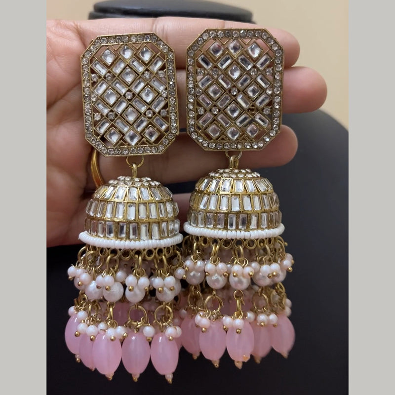 ShringarStreet Gold Plated Crystal Stone And Beads Jhumki Earrings