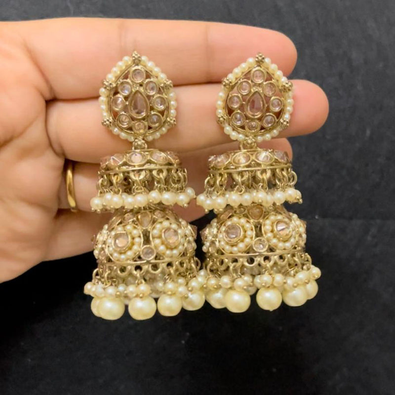 ShringarStreet Gold Plated Crystal Stone And Pearl Jhumki Earrings