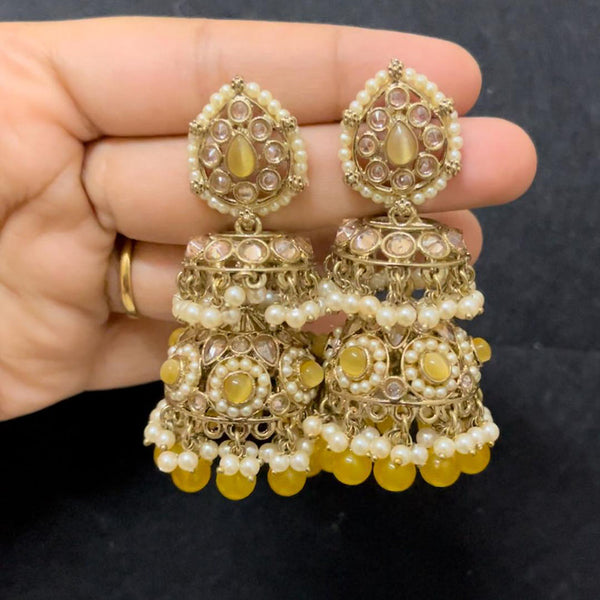 ShringarStreet Gold Plated Crystal Stone And Pearl Jhumki Earrings