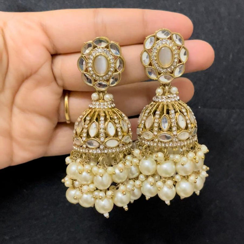 ShringarStreet Gold Plated Crystal Stone And Pearl Jhumki Earrings