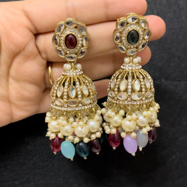 ShringarStreet Gold Plated Crystal Stone And Pearl Jhumki Earrings