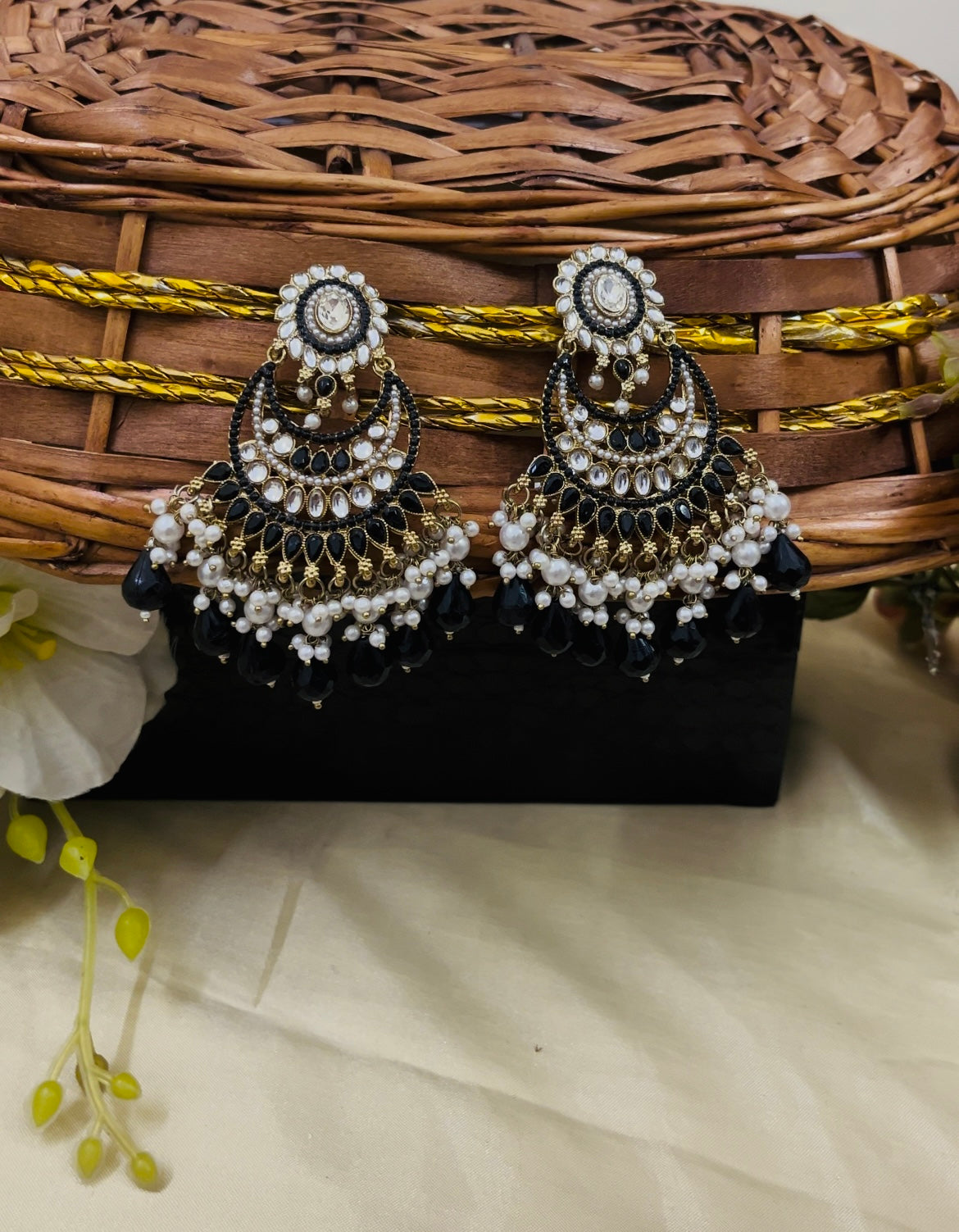 ShringarStreet Gold Plated Kundan Stone Pearl And Beads Dangler Earrings