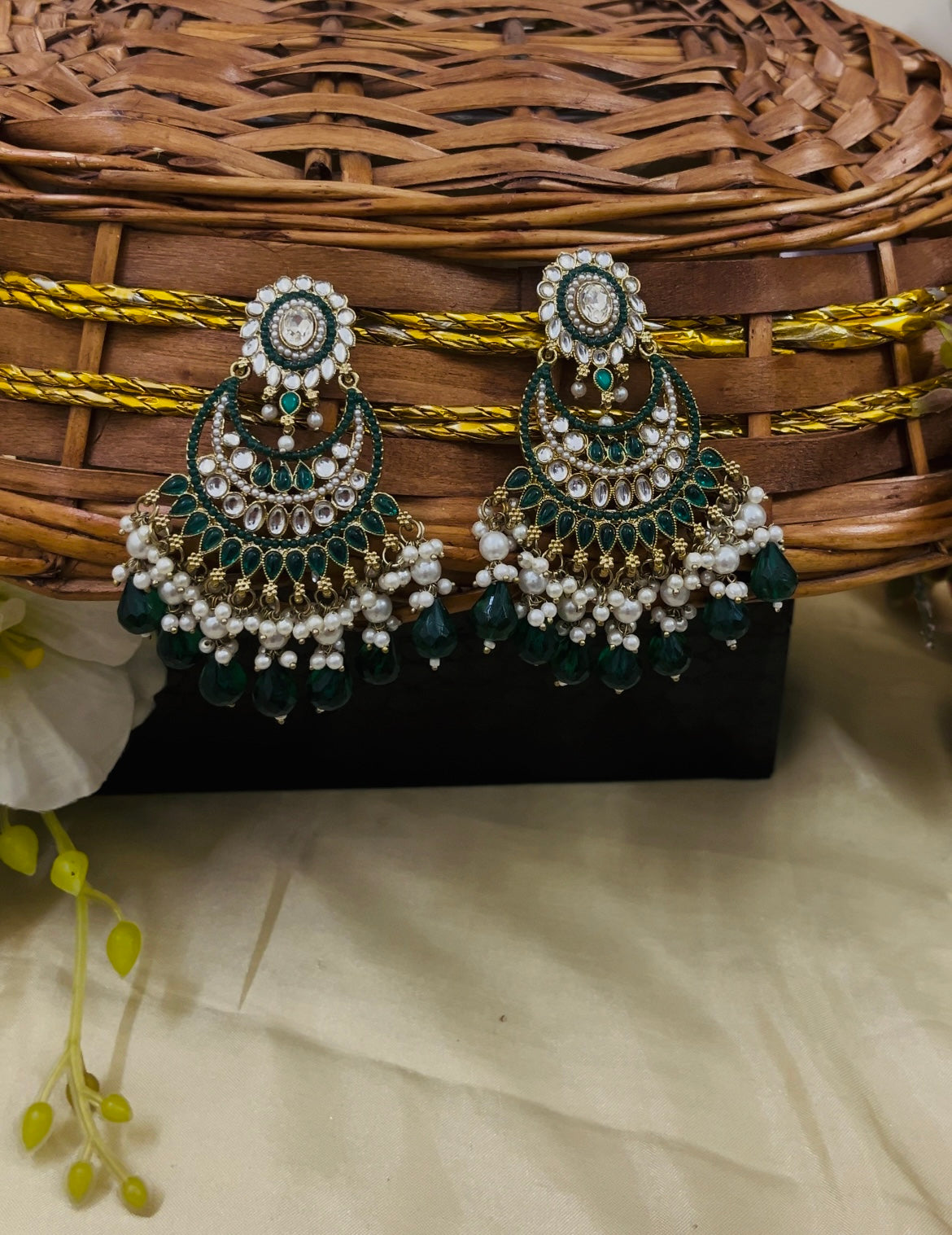 ShringarStreet Gold Plated Kundan Stone Pearl And Beads Dangler Earrings