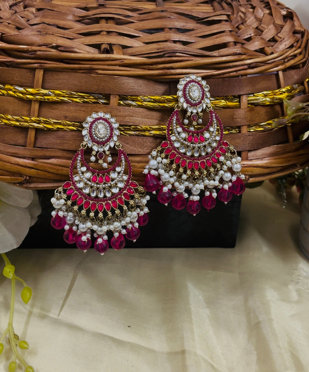 ShringarStreet Gold Plated Kundan Stone Pearl And Beads Dangler Earrings