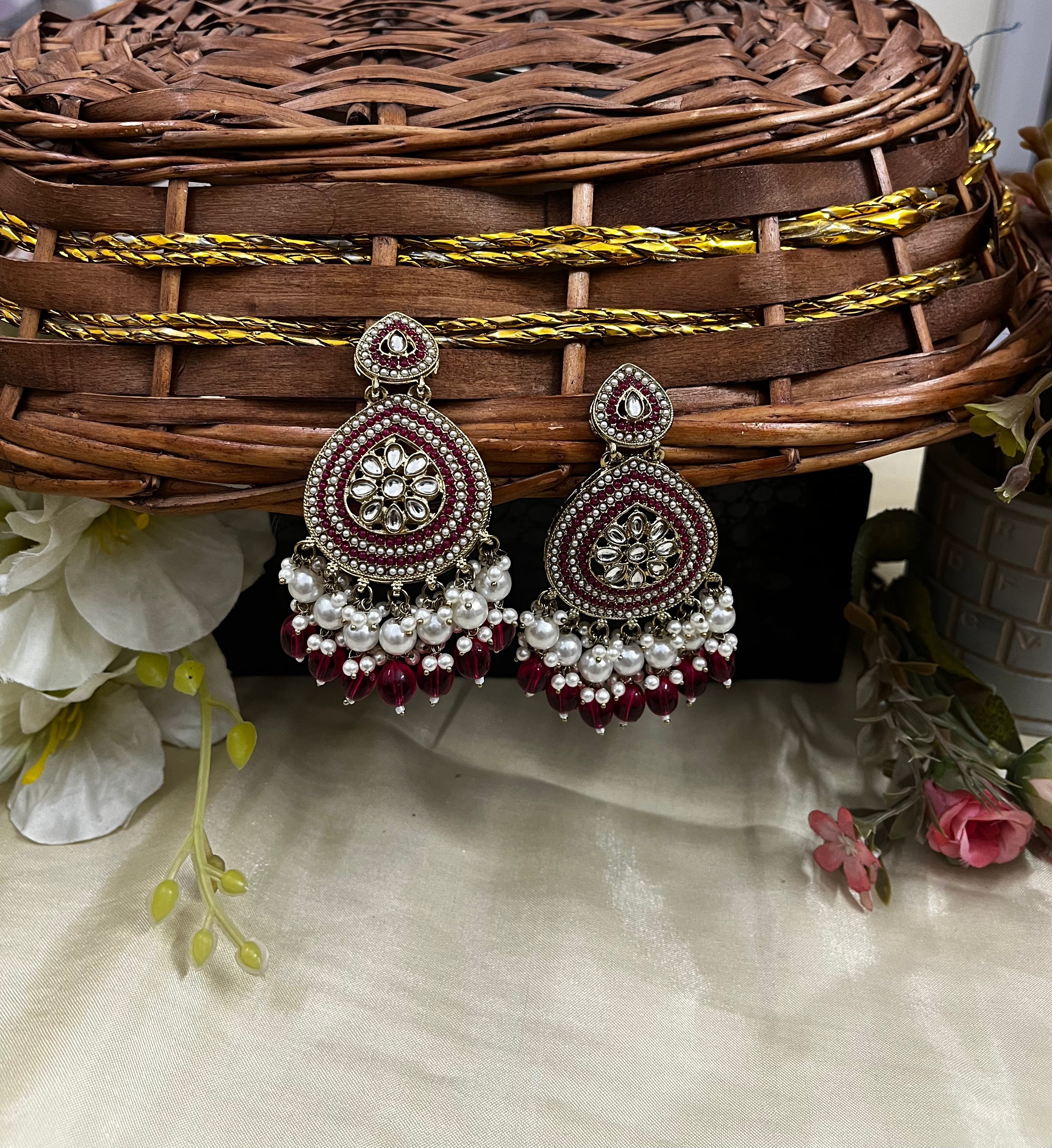 ShringarStreet Gold Plated Kundan Stone Pearl And Beads Dangler Earrings