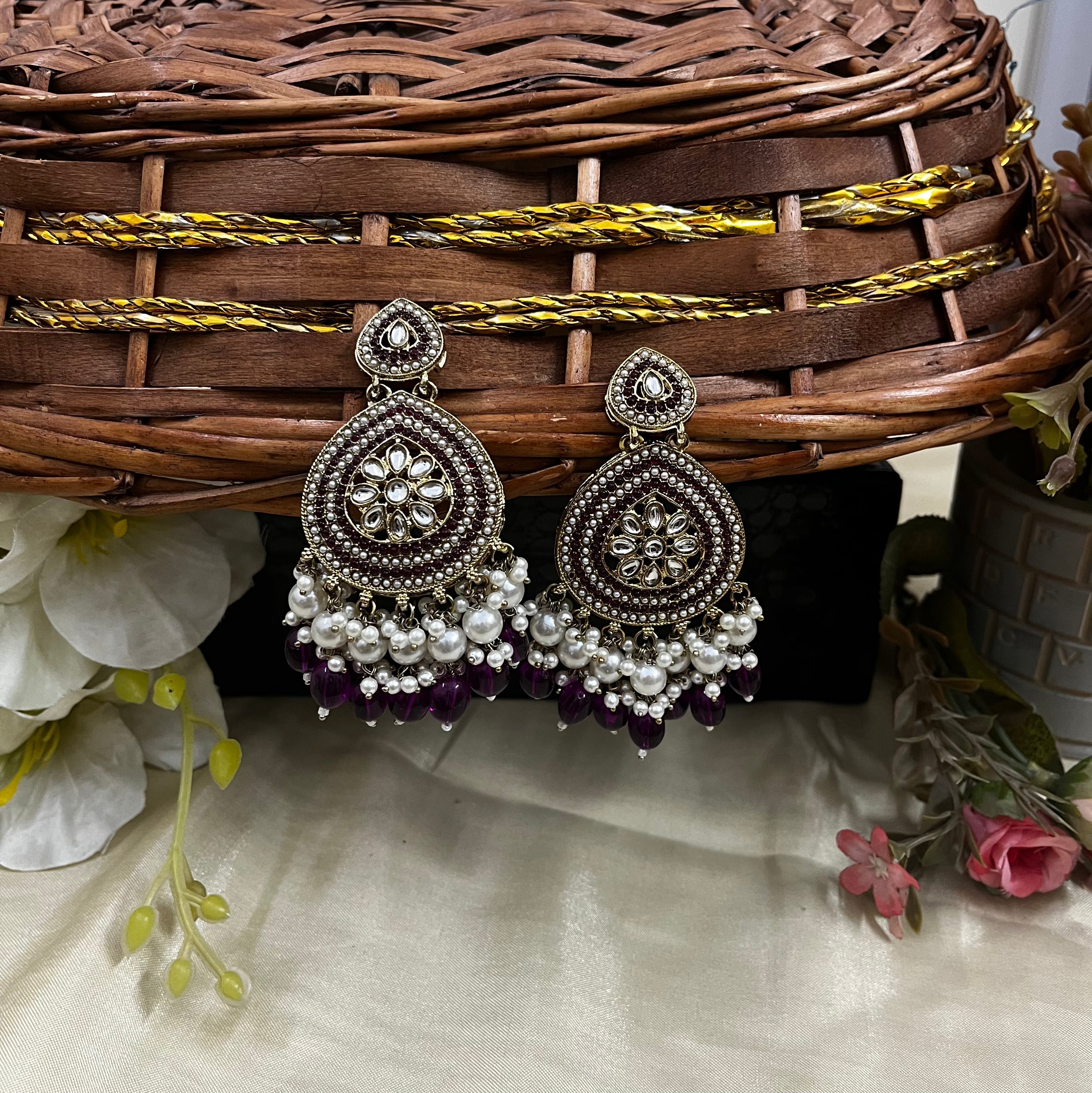 ShringarStreet Gold Plated Kundan Stone Pearl And Beads Dangler Earrings