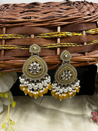 ShringarStreet Gold Plated Kundan Stone Pearl And Beads Dangler Earrings
