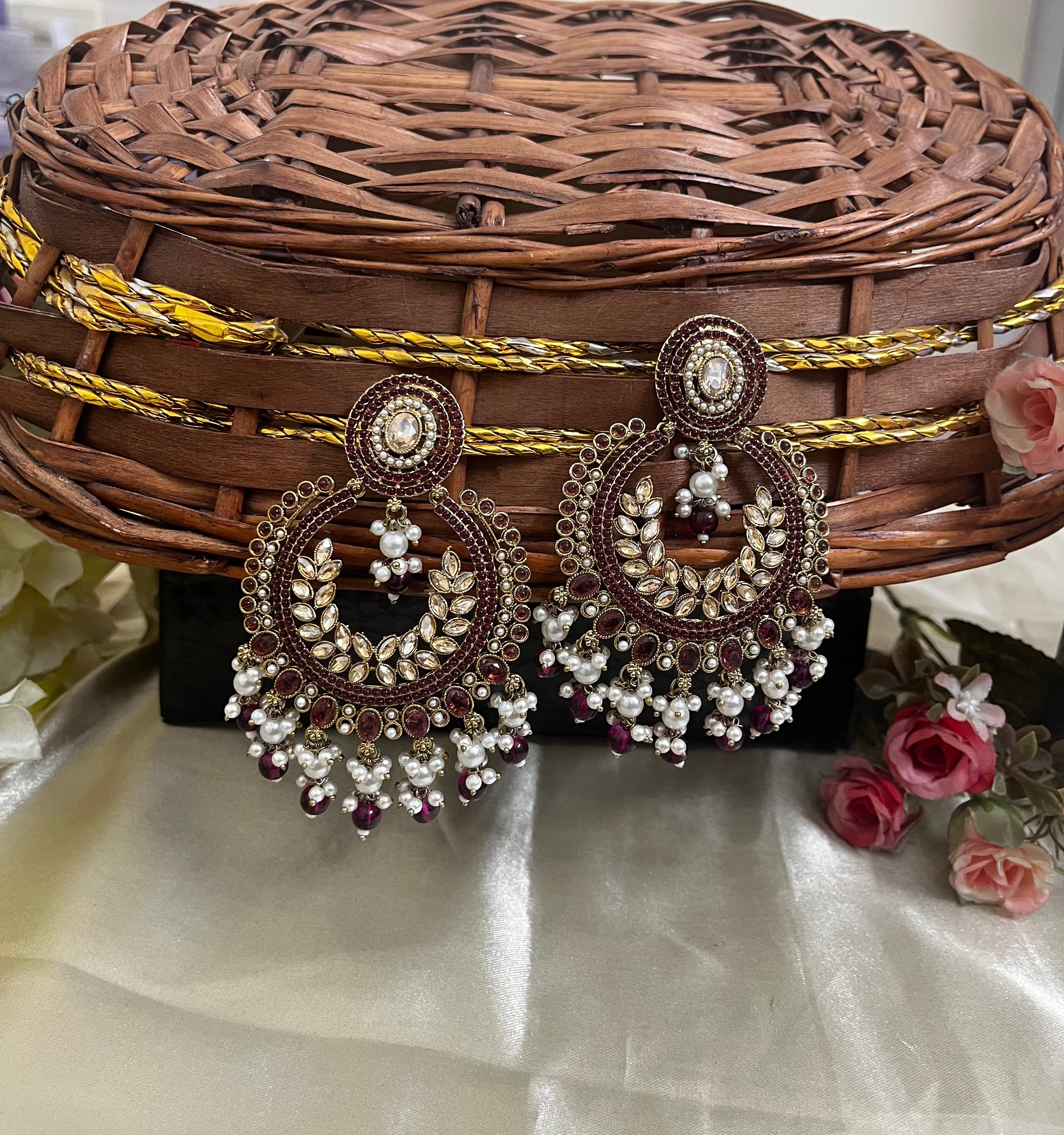 ShringarStreet Gold Plated Kundan Stone Pearl And Beads Dangler Earrings