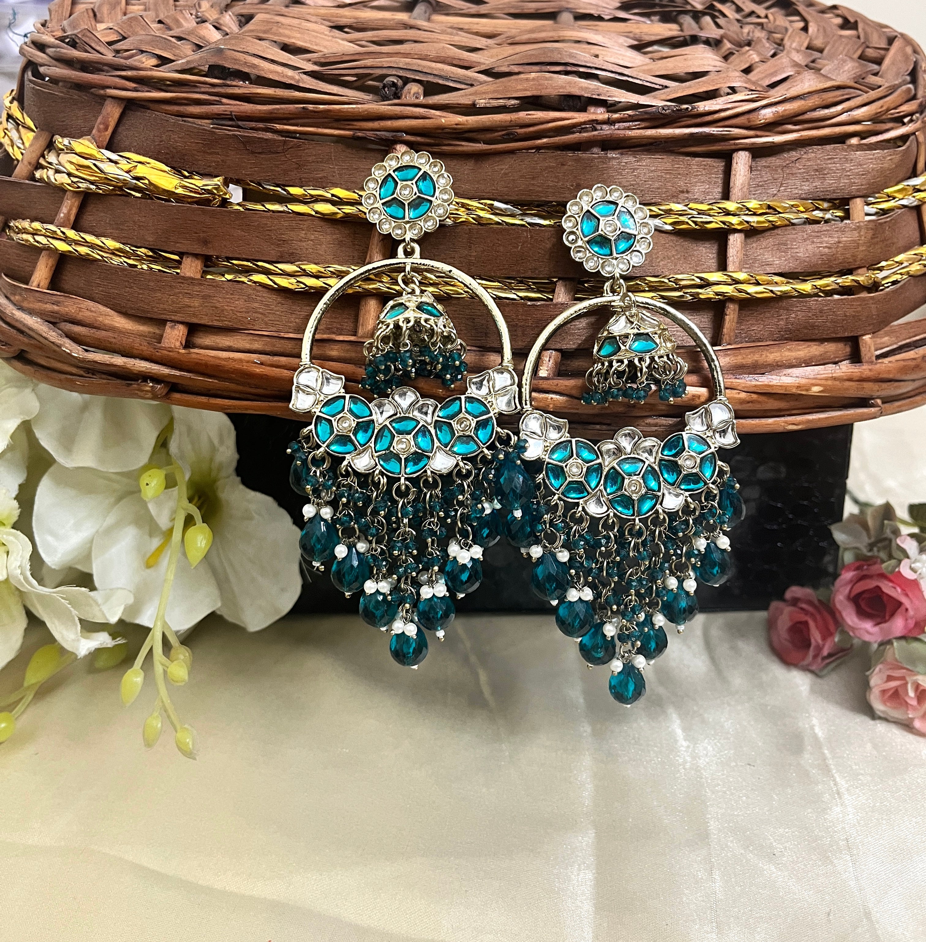 ShringarStreet Gold Plated Premium Quality Brass Kundan Stone And Beads Dangler Earrings
