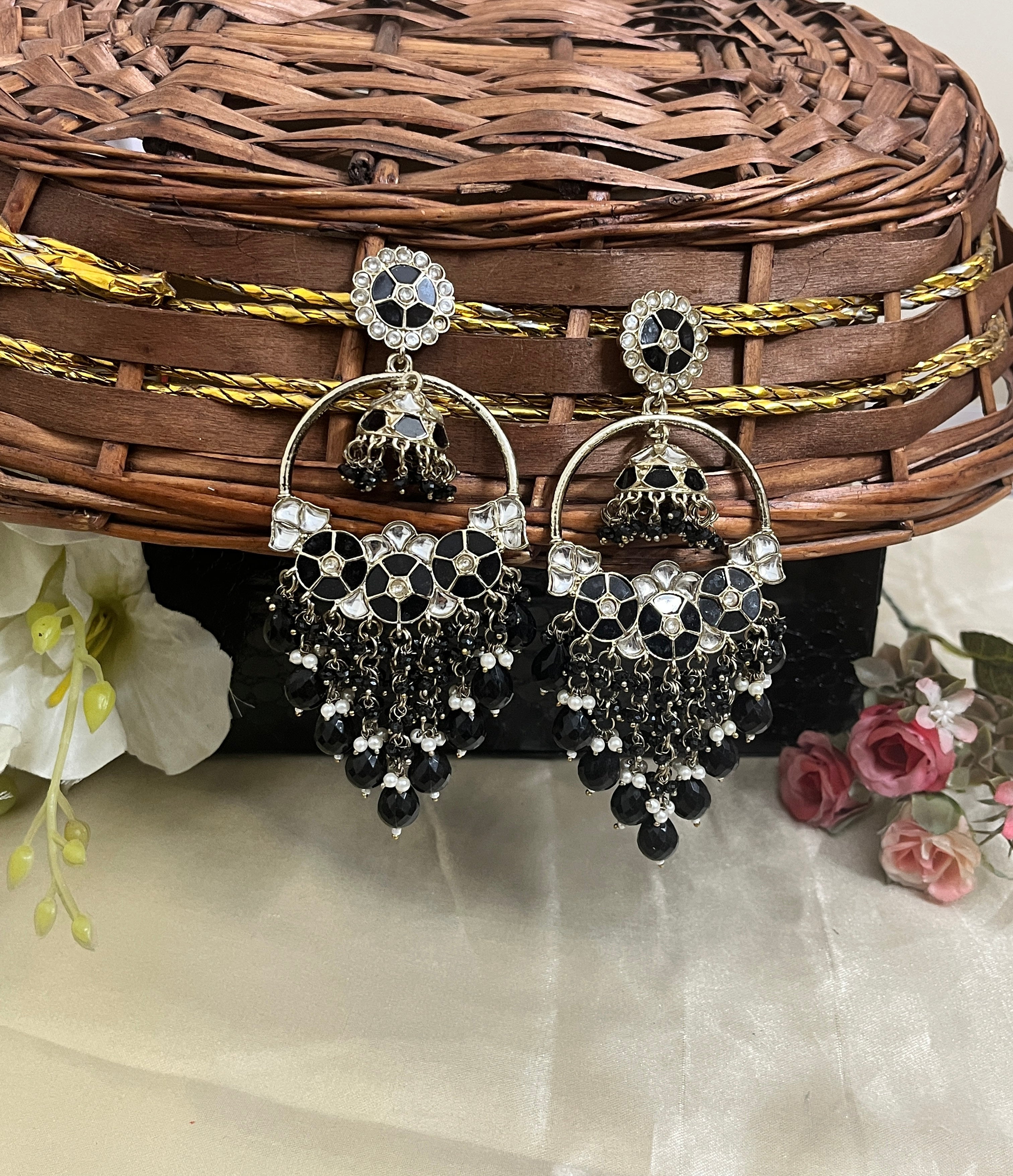 ShringarStreet Gold Plated Premium Quality Brass Kundan Stone And Beads Dangler Earrings