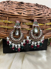 ShringarStreet Gold Plated Kundan Stone Pearl And Beads Meenakari Dangler Earrings