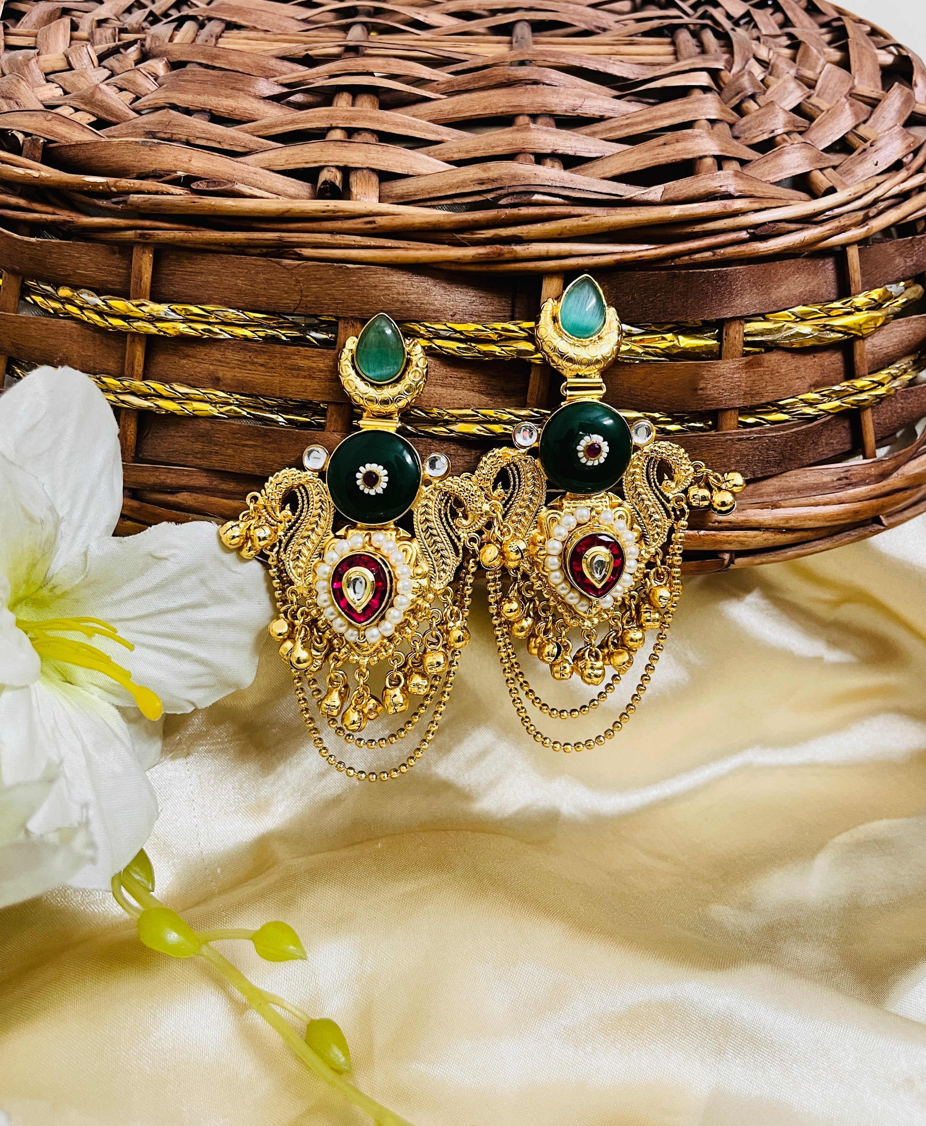 ShringarStreet Gold Plated Premium Quality Brass Kundan Stone And Beads Dangler Earrings