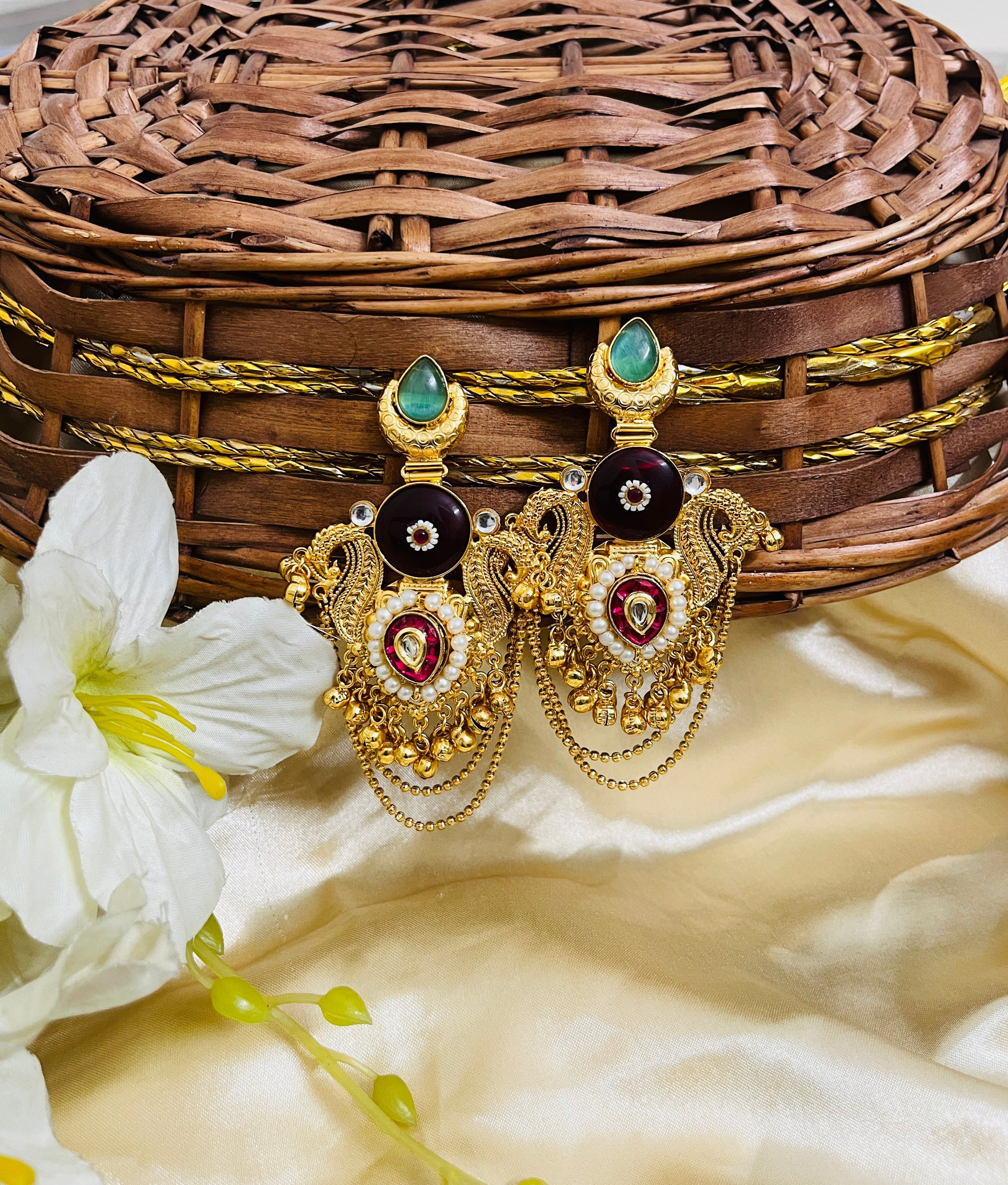 ShringarStreet Gold Plated Premium Quality Brass Kundan Stone And Beads Dangler Earrings
