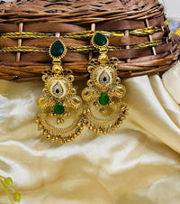 ShringarStreet Gold Plated Premium Quality Brass Kundan Stone And Beads Dangler Earrings