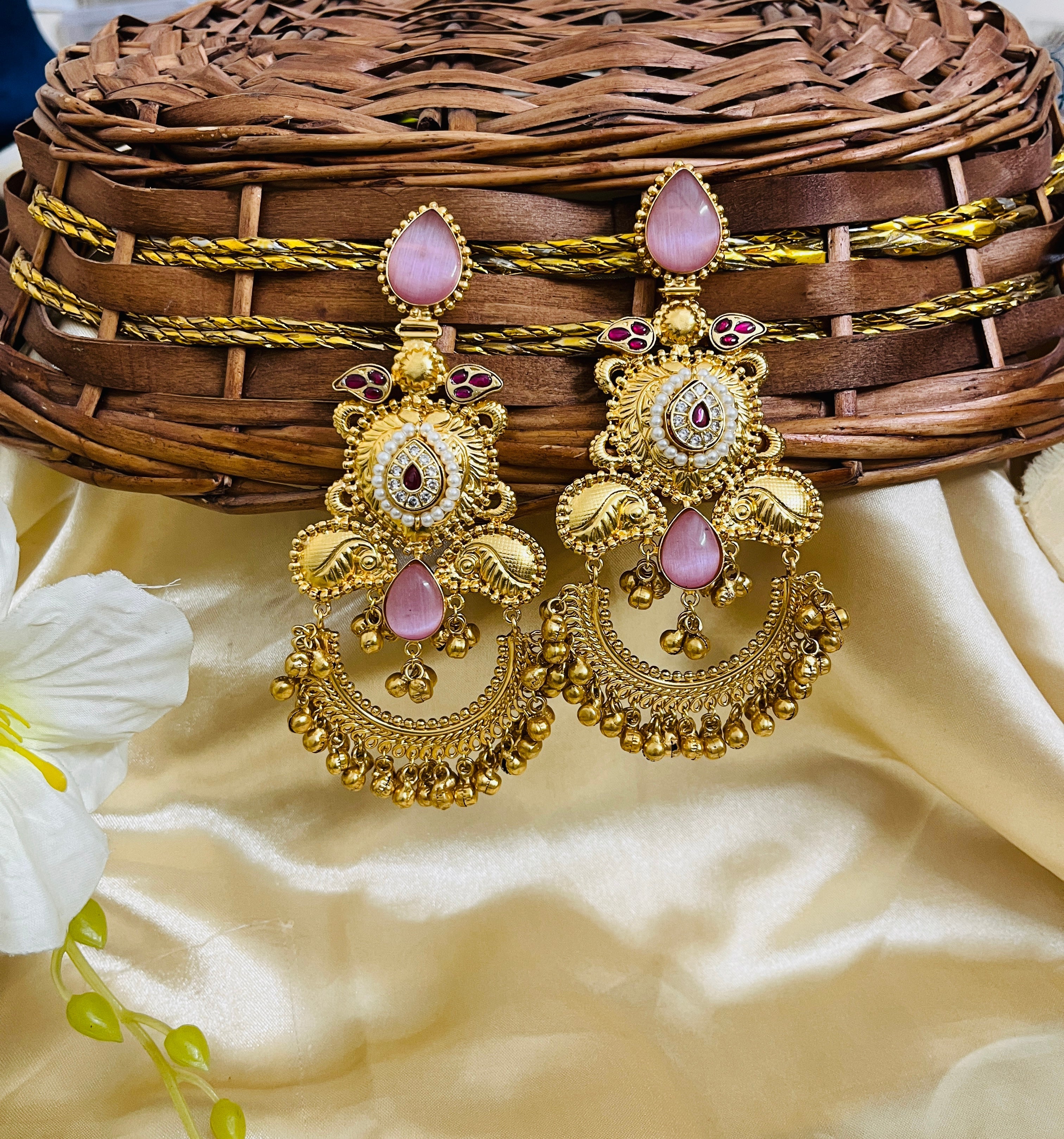 ShringarStreet Gold Plated Premium Quality Brass Kundan Stone And Beads Dangler Earrings