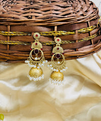ShringarStreet Gold Plated Premium Quality Brass Kundan Stone And Beads Jhumki Earrings