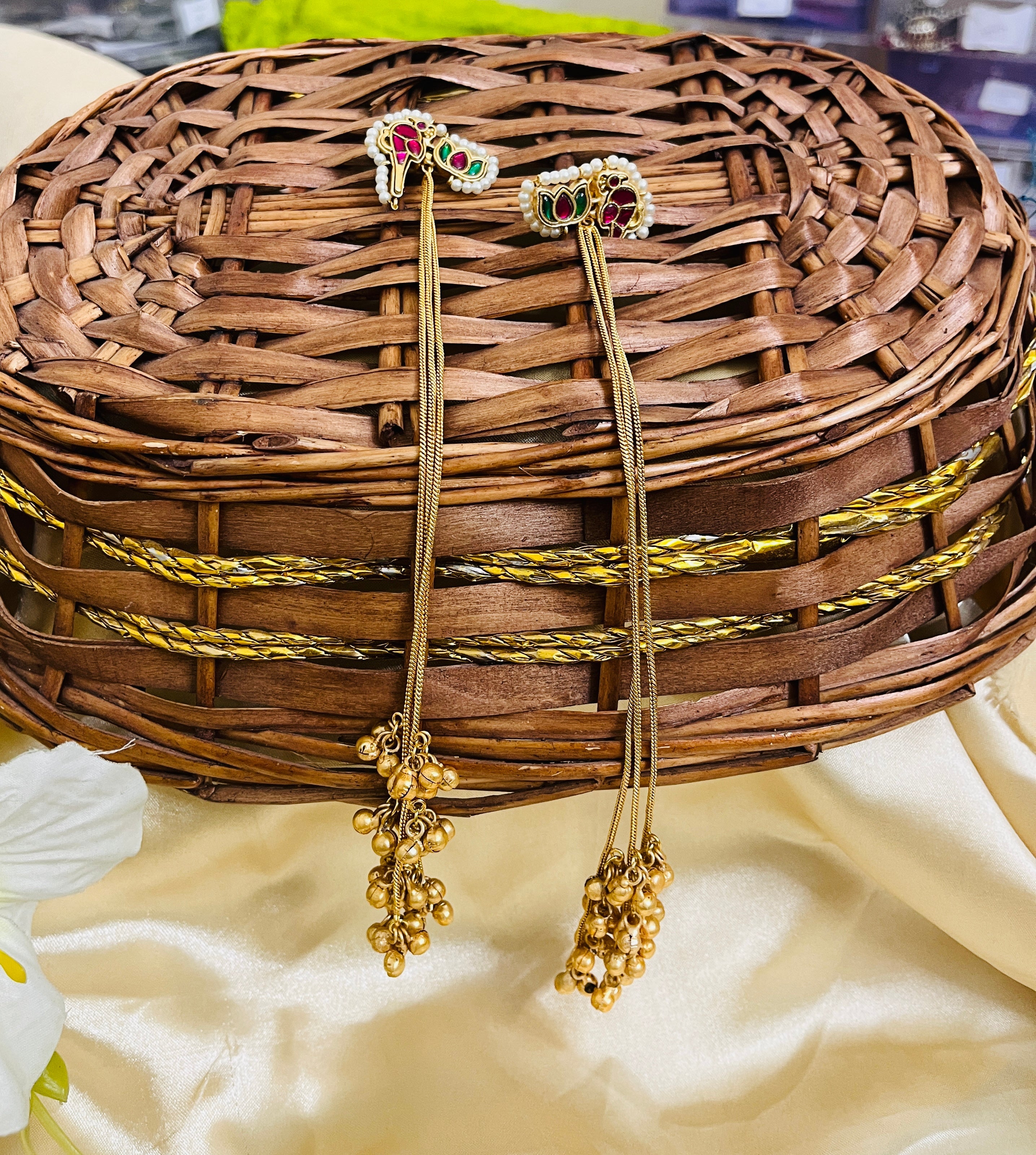 ShringarStreet Gold Plated Premium Quality Brass Kundan Stone And Beads Dangler Earrings