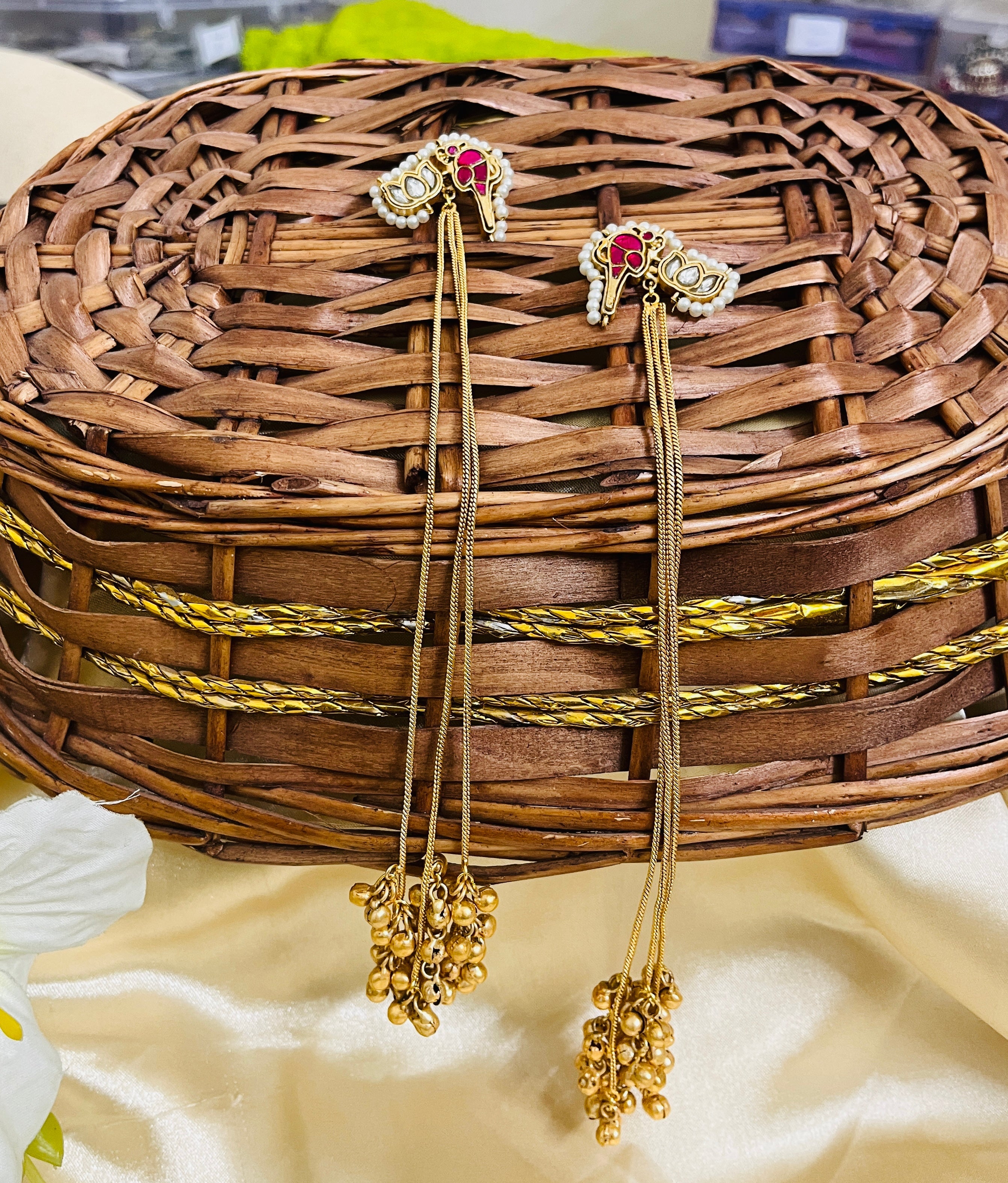 ShringarStreet Gold Plated Premium Quality Brass Kundan Stone And Beads Dangler Earrings