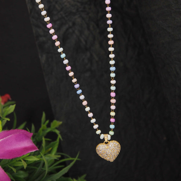 Stainless Steel Heart Shaped Pendent Pearl Chain Necklace - STNK 4962