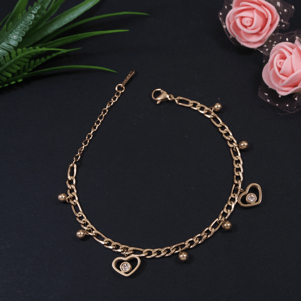 Tarohi Jewels Stainless Steel Rosegold Plated Heart Shaped Chain Bracelet