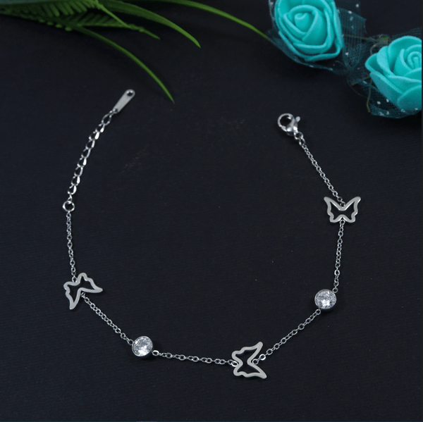 Tarohi Jewels Stainless Steel Silver Plated Butterfly Chain Bracelet