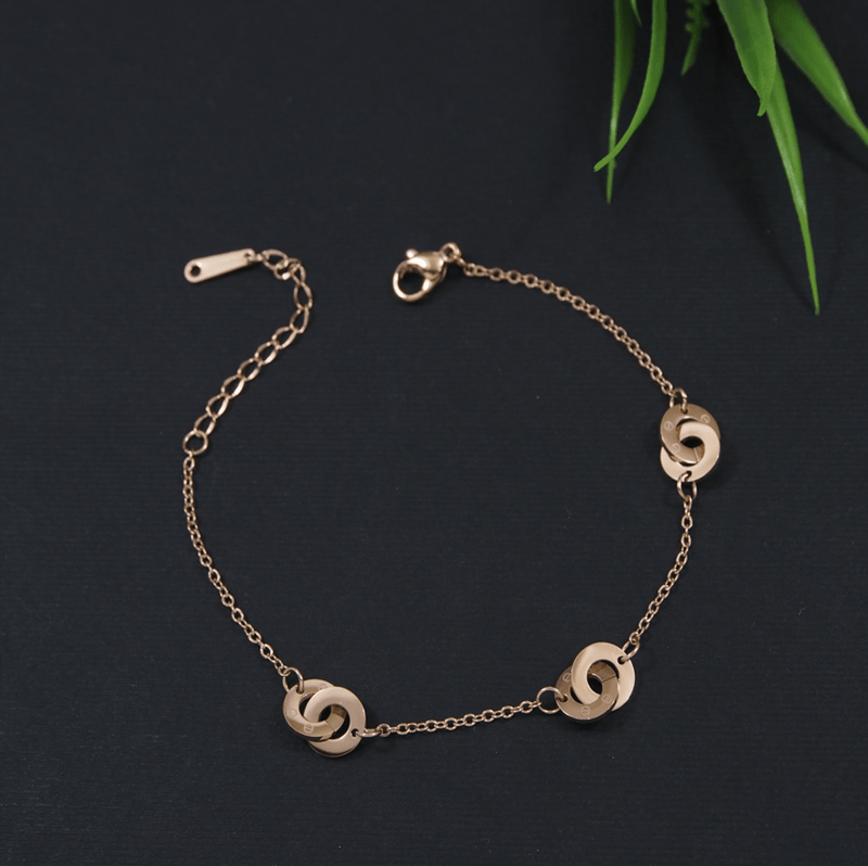 Tarohi Jewels Stainless Steel Rosegold/Gold Plated Dual Ring Bracelet