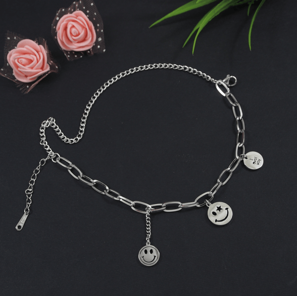 Tarohi Jewels Stainless Steel Silver Plated Smiley Face Charm Bracelet