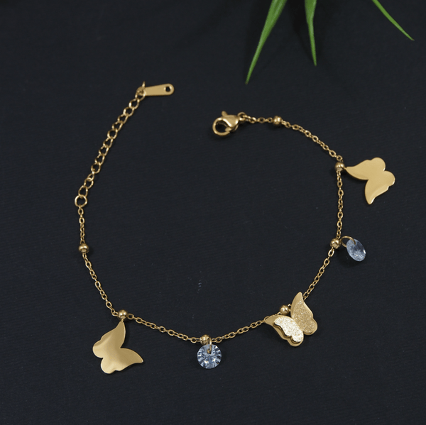 Tarohi Jewels Stainless Steel Gold Plated CZ Butterfly Bracelet