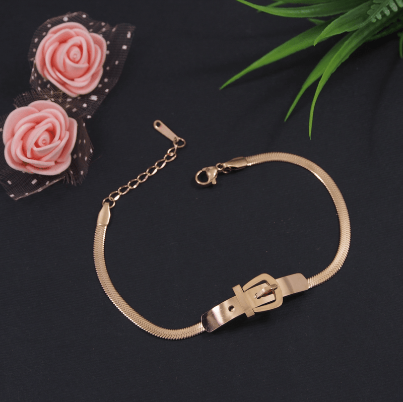 Tarohi Jewels Stainless Steel Rosegold Plated Belt Buckle Bracelet