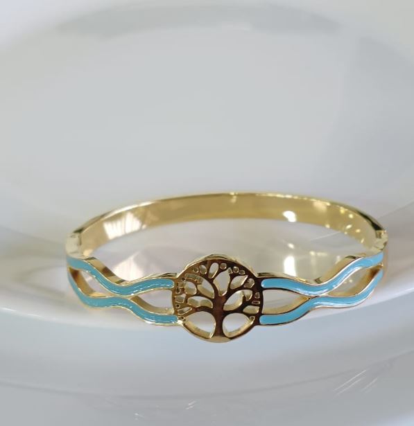 Tarohi Jewels Stainless Steel Gold Plated Tree Shaped Kada- STKD 4862