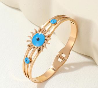 Tarohi Jewels Stainless Steel Rosegold Plated Turquoise Sun Shaped Kada - STKD 4879