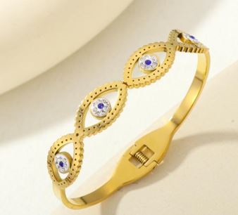 Tarohi Jewels Stainless Steel Gold/Rosegold Plated Evil Eye Kada- STKD 4893