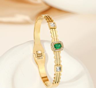 Tarohi Jewels Stainless Steel Gold/Rosegold Plated Green Cubic Zirconia Kada- STKD 4902