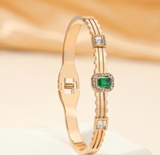 Tarohi Jewels Stainless Steel Gold/Rosegold Plated Green Cubic Zirconia Kada- STKD 4902