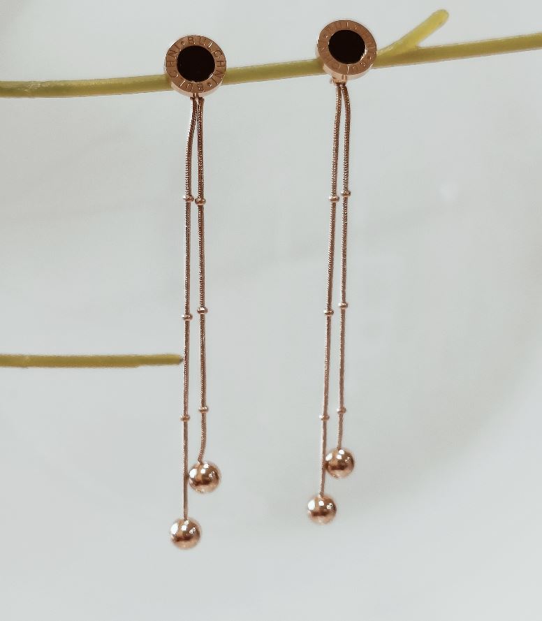 Tarohi Jewels Stainless Steel Rosegold Plated Double Long Chain Earring-STNER 2555