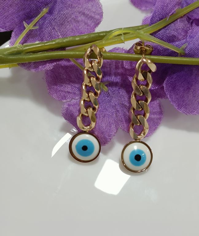 Tarohi Jewels Stainless Steel Gold/Rosegold Plated Evil Eye Chain Earring- STNER 2587