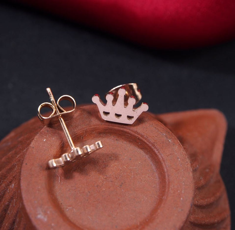 Tarohi Jewels Stainless Steel Rosegold Plated Crown Shaped Stud Earring-STNER 2711