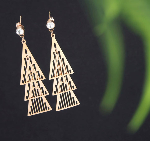 Tarohi Jewels Stainless Steel Rosegold Plated Three Pyramid Shaped Earring-STNER 2713