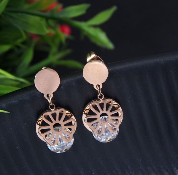 Tarohi JewelsStainless Steel Rosegold Plated Floral Stud Earring-STNER 2715