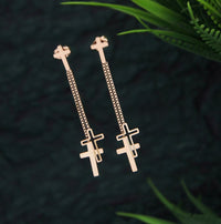 Tarohi JewelsStainless Steel Rosegold Plated Cross Chain Earring-STNER 2741