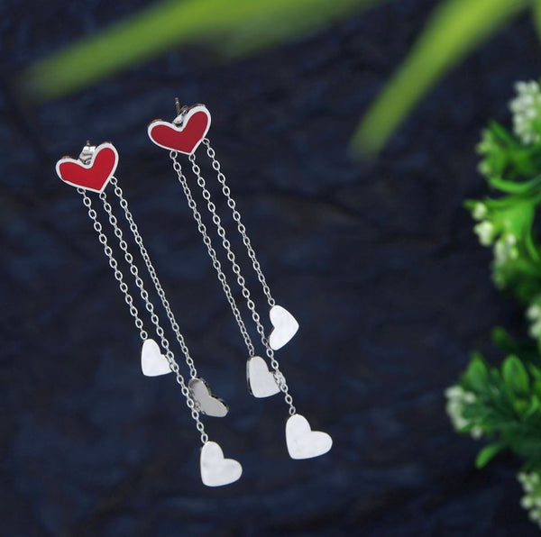 Tarohi JewelsStainless Steel Silver Plated Heart Shaped Chain Earring- STNER 2742