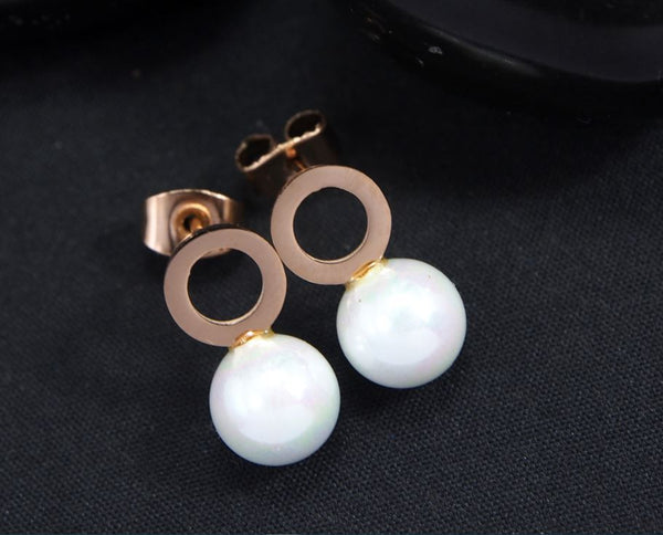 Tarohi JewelsStainless Steel Rosegold Plated Pearl Stud Earring-STNER 2746