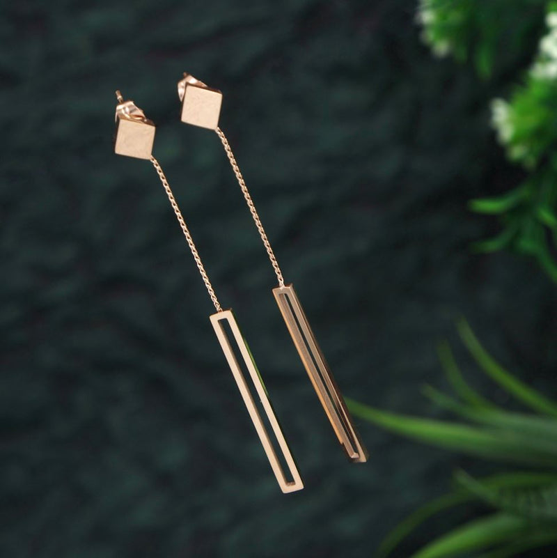 Tarohi JewelsStainless Steel Rosegold Plated Long Rectangle Shaped Earring-STNER 2757